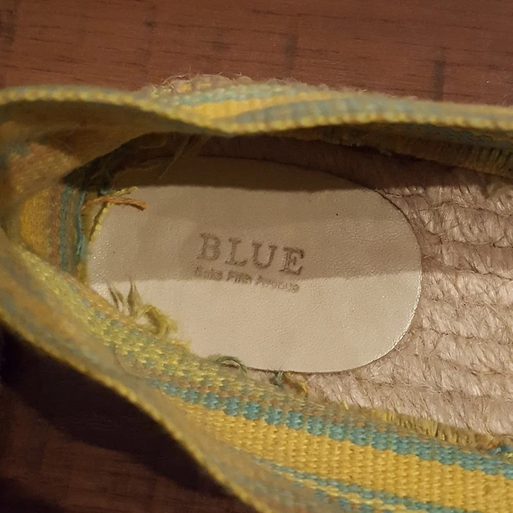 BLUE by Saks Fifth Avenue‎ Yellow Blue Striped Frenchie Espadrilles